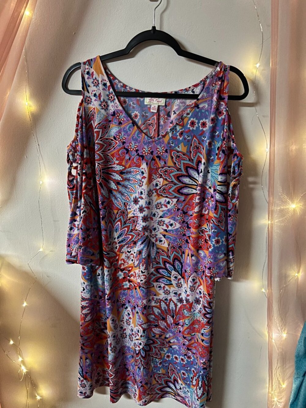 Ivy Road Cold Shoulder Paisley Tunic Top | Multicolor Boho Print | Size 1X
